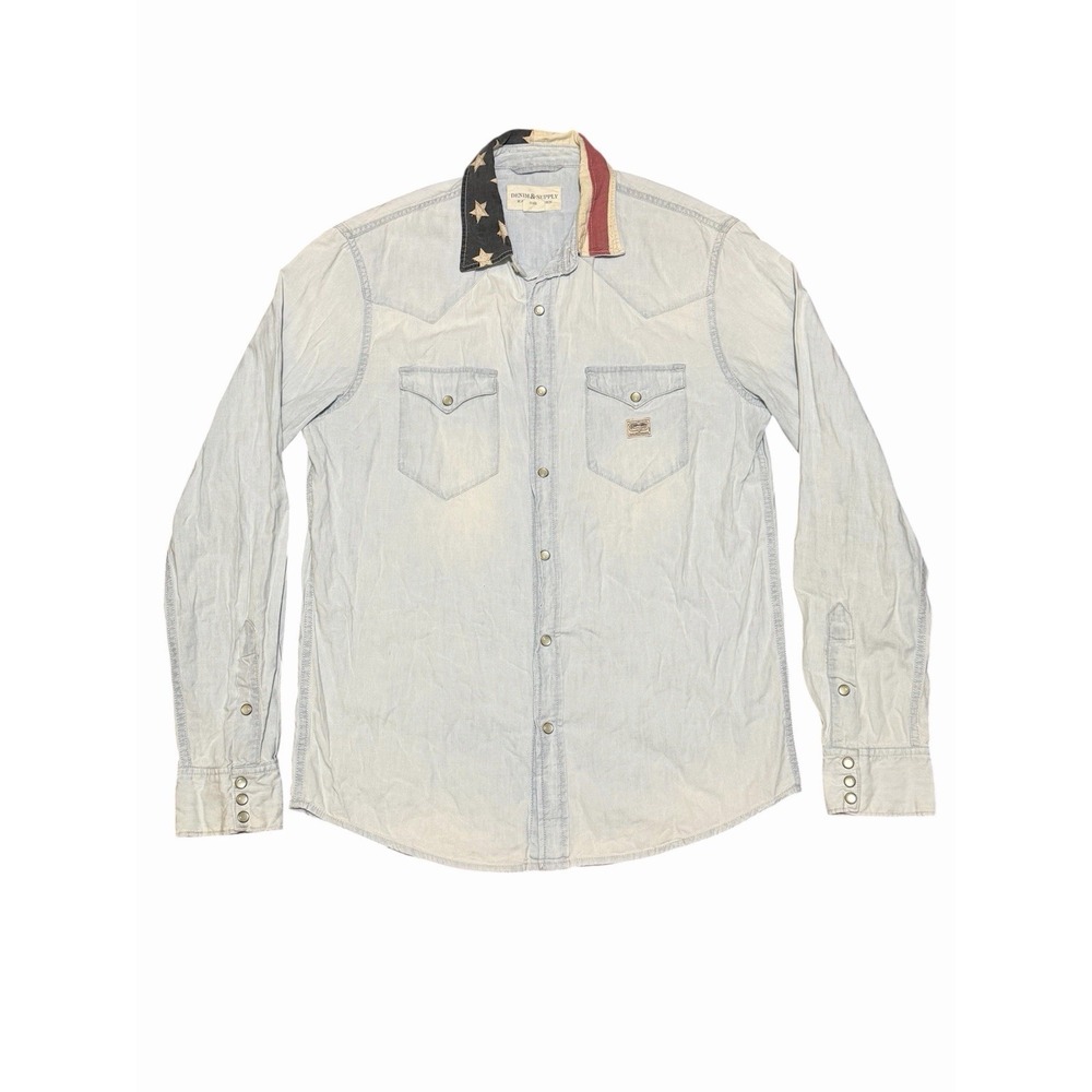 Vintage Denim & Supply Ralph Lauren Western Pearl Snap Shirt USA Flag Collar